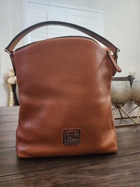 Dooney & Bourke Brown Pebbled Leather Shoulder Bag Gold Hardware